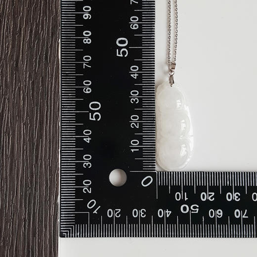 【天然正品】AU750白金镶糯种白色福豆荚翡翠（福、禄、寿）吊坠项链310524NJM08 商品图6