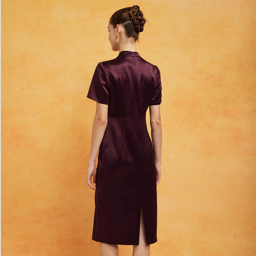 PF8E8斯尔丽2024新款改良旗袍式蕾丝拼接醋酸喜婆婆宴会收腰合体显瘦连衣裙 商品图1