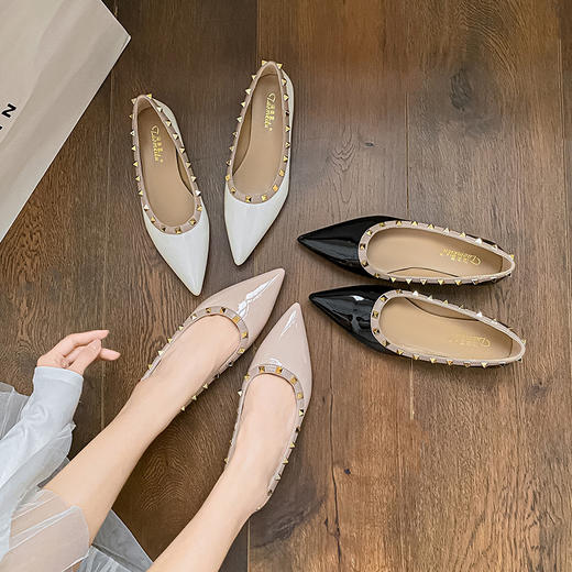 【优雅永不过时的漆皮单鞋】法式晚晚风气质尖头单鞋铆钉漆皮百搭半拖气质尖头裸色一字带法式包头凉鞋 商品图2