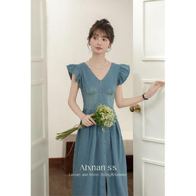 【6折秒杀】鹿向南「巴洛克幻想」 蓝色连衣裙L38607