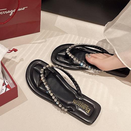 【人字拖鞋女夏外穿】夹趾凉拖 新款网红水钻平底沙滩鞋ins超火 商品图1