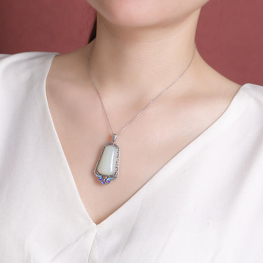 【秀色氤氲】S925银和田白玉南红烧蓝复古吊坠【CW-DZ06379】2406 商品图3