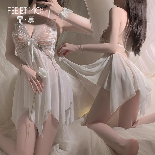 【情趣内衣】霏慕蝴蝶饰胸开衩透纱连衣裙6530 商品图13