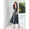【专属特价】熙世界灰色气质V领连衣裙夏2025新款高级感休闲修身显瘦长裙子 商品缩略图4