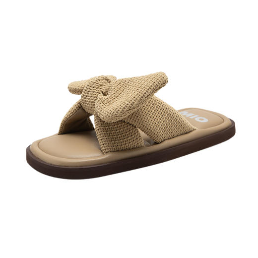 MIO米奥夏季韩版平底拖绒布蝴蝶结一字拖小香风舒适云朵拖鞋女M233131206 商品图5