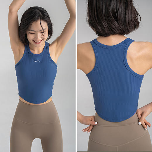 【冰感螺纹】一体杯胸垫运动背心 下摆小圆弧显瘦显腰细 冰感透气吸汗工字背心 商品图6