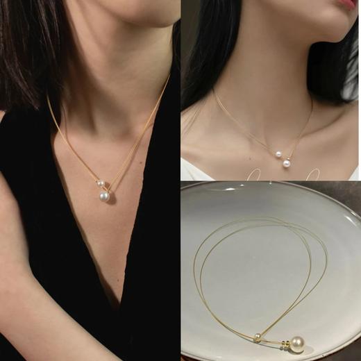 德国小众evastrepp子母珍珠线条项链碳纤维镀18k金 商品图0