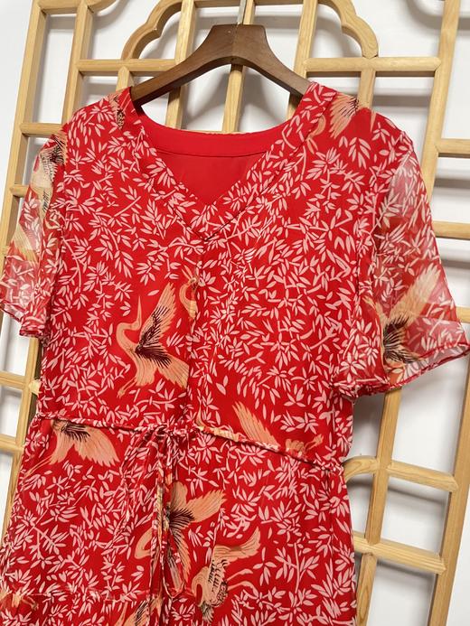 丁摩 100%桑蚕丝连衣裙荷叶袖子大摆裙子20-105HS-DS399 商品图2