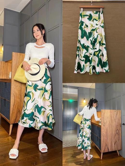 碎花半身裙夏季中长款女2023新款收腰弹力缎面鱼尾裙高腰气质半裙_HLY 商品图1