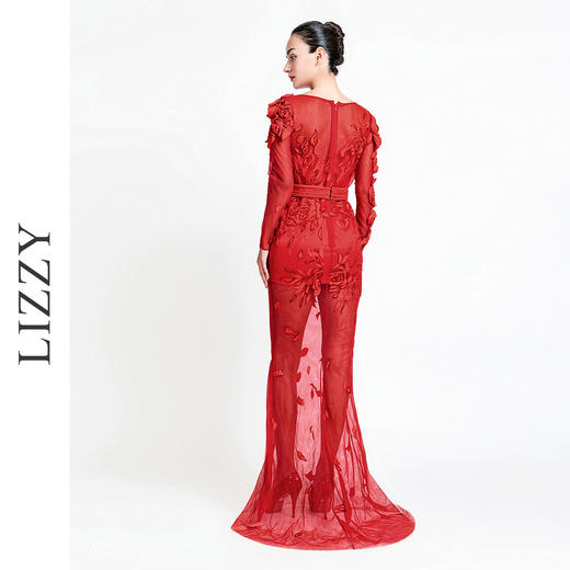 LIZZY2024名媛轻奢钉珠盘秀立体花修身透视宴会礼服连衣裙5618 商品图2