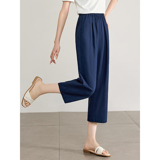 【1件72折】熙世界八分亚麻休闲裤夏季薄款24年新款松紧腰宽松烟管棉麻裤子 商品图1