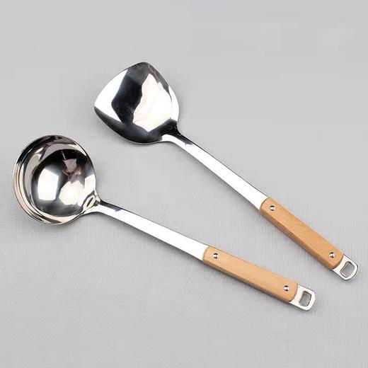 二钉木柄不锈钢锅铲锅勺 1把 餐具汤勺锅铲家用长柄勺子厨房用品 商品图0