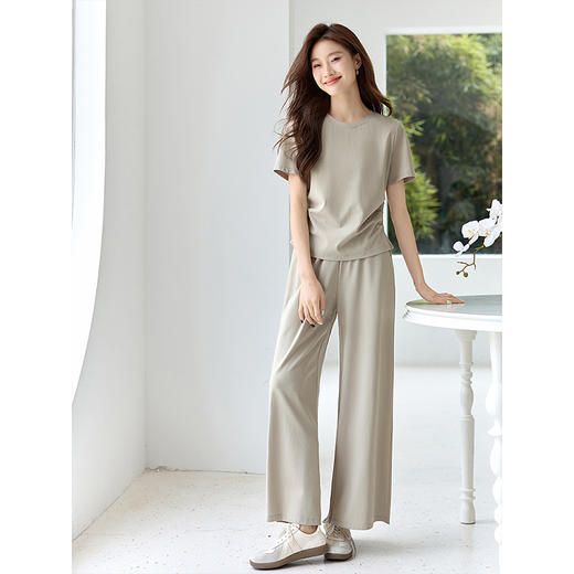 【专属特价】熙世界灰色短袖T恤套装2025夏装搭配一整套休闲阔腿裤子两件套 商品图4