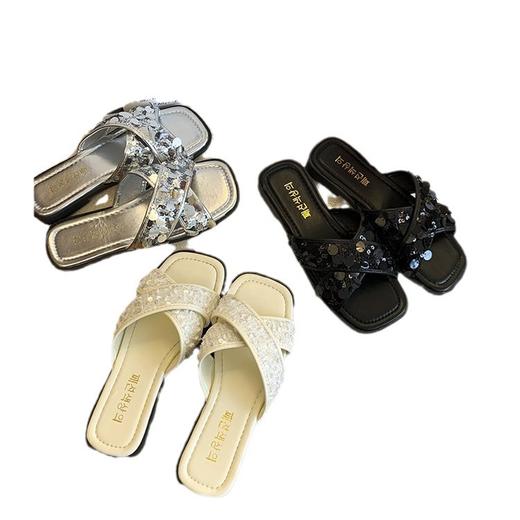 【平底韩版亮片凉拖鞋】鞋子外穿 新款夏季休闲度假沙滩凉鞋  商品图4