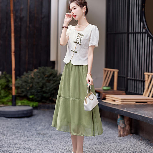 新中式国风套装2024夏新款小个子减龄洋气小清新网纱半身裙两件套YLFS8892 商品图2