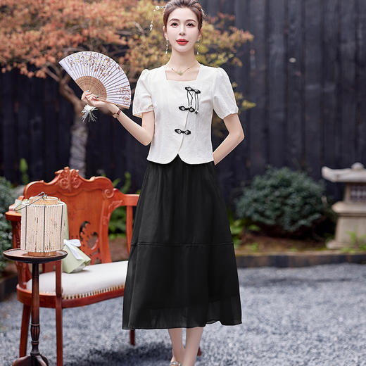 新中式国风套装2024夏新款小个子减龄洋气小清新网纱半身裙两件套YLFS8892 商品图0