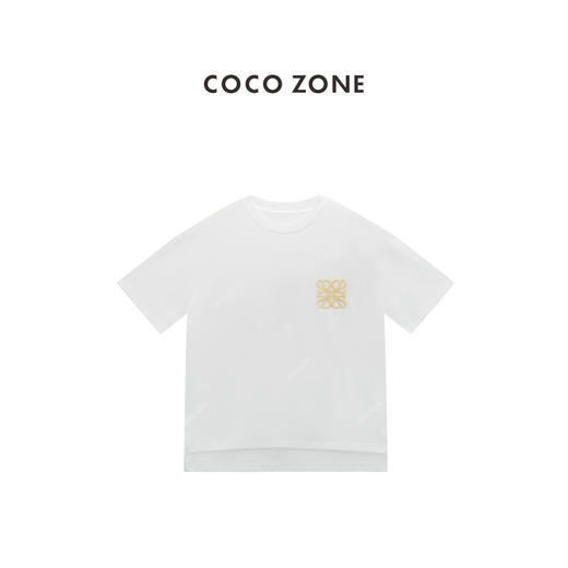 COCO ZONE 夏季简约落肩袖T恤时尚牙刷绣设计上衣CC1B1394 商品图0