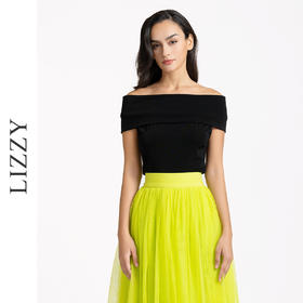 LIZZY 法式优雅性感露肩修身显瘦一字领弹力针织上衣7707