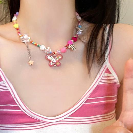 「19.9包邮！夏日多巴胺」彩色爱心蝴蝶串珠项链女新款潮锁骨链甜妹颈链G时尚饰品 商品图1