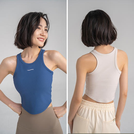 【冰感螺纹】一体杯胸垫运动背心 下摆小圆弧显瘦显腰细 冰感透气吸汗工字背心 商品图0