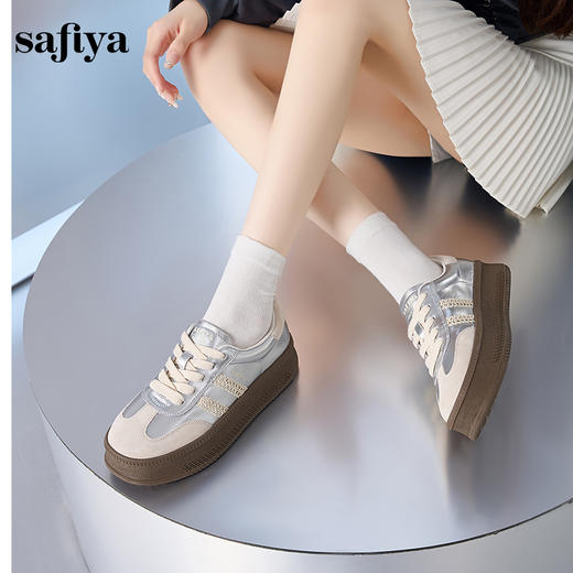 Safiya/索菲娅2024秋蕾丝边芭蕾风拼色复古透气百搭厚底德训鞋 SF43112110 商品图3