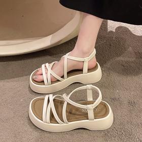 【罗马凉鞋女】休闲高级气质女鞋春夏新款 厚底法式一脚蹬简约款