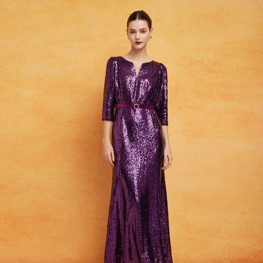 PF8F3斯尔丽24新款商场同款宴会着装礼服大气高端悬垂显瘦高定长款亮片连衣裙 商品图3