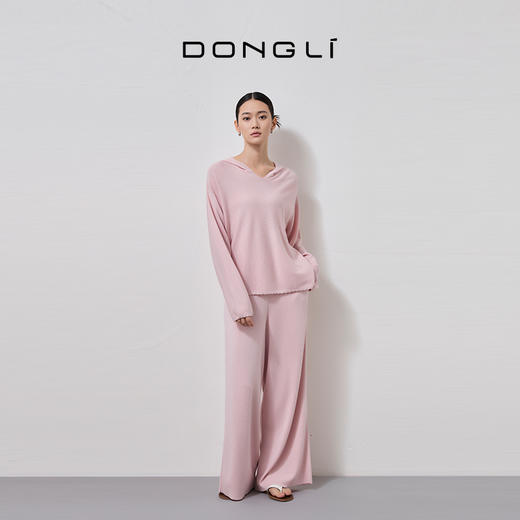 东黎 • 丝绒款女士春夏手勾边针织休闲宽松纯色打底长袖连帽衫 4270 商品图0