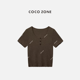 COCO ZONE 夏季显瘦U领针织衫简约别致短袖上衣CC1B1235