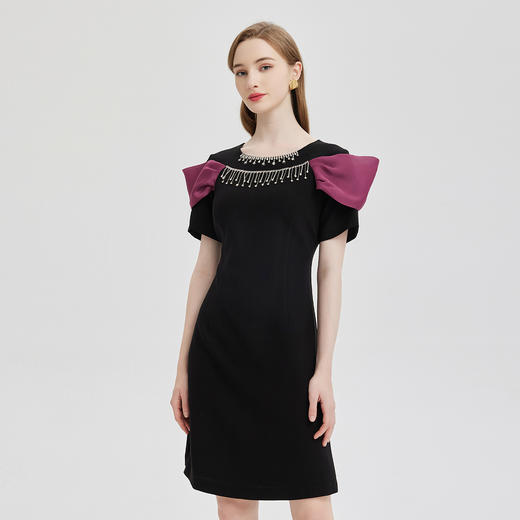 PF820斯尔丽流苏感钻链撞色肩部公主感小礼服2024春夏新款连衣裙 商品图2