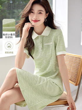 【专属特价】熙世界薄荷绿小香风Polo领连衣裙2025夏新款休闲甜美泡泡袖裙子