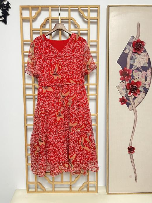 丁摩 100%桑蚕丝连衣裙荷叶袖子大摆裙子20-105HS-DS399 商品图0