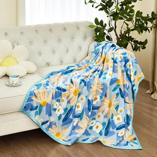 红蜻蜓毛毯双面法兰绒毯撸猫感盖毯沙发毯子办公室午睡毯-花海 150*200cm 商品图1