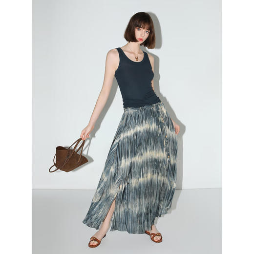 【限时秒杀】COCOBELLA手工扎染压褶半身裙串珠腰带度假风开叉长裙HS3036 商品图1