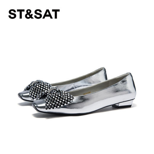 星期六闪钻蝴蝶结方头粗跟单鞋SSC3111322 商品图7