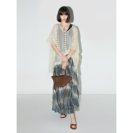 【限时秒杀】COCOBELLA手工扎染压褶半身裙串珠腰带度假风开叉长裙HS3036 商品图3