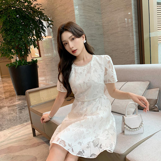 [奢姿轻奢系列]法式珠链连衣裙大码女装夏季新款胖妹妹圆领裙子8942860127 商品图2