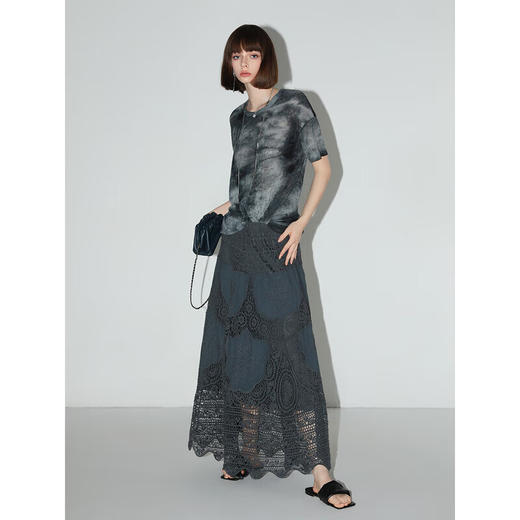 COCOBELLA定位镂空水溶蕾丝刺绣半身裙度假风无缝针织裙HS7059-3 商品图3