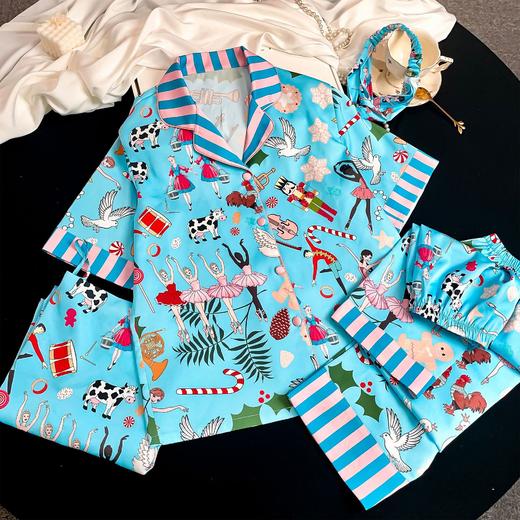 现货 【夏日欢乐派对】高级感设计6A级羽毛冰丝气质轻奢家居服套装五件套（睡衣套装+短裤+吊裙+发箍）到手五件~H242271858 商品图5