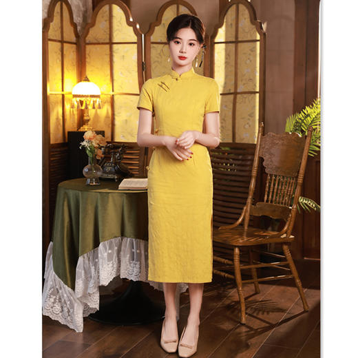 棉麻长款短袖旗袍2024春夏新款复古国风旗袍SYK13382 商品图2