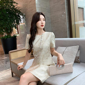 [奢姿轻奢系列]大码女装2025年夏季钉珠时尚裙子胖妹妹提花连衣裙8942826429