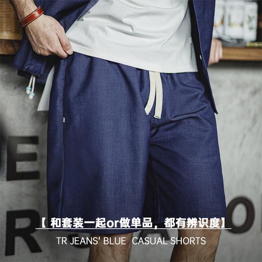 马登工装美式复古TR仿天丝牛仔短裤男夏季松紧腰抽绳宽松休闲五分裤 商品图3