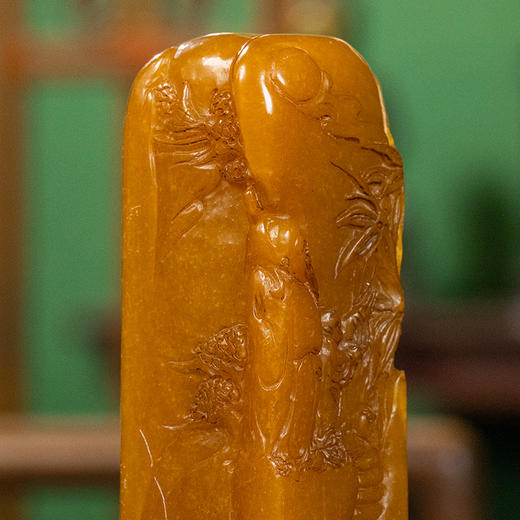 清 杨澥款寿山石雕人物钮诗文印章 商品图2