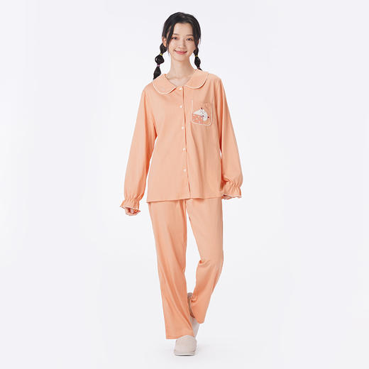 都市丽人睡衣好睡好眠长袖家居服单面无尘棉薄女士棉质套装LHT1P5 商品图3