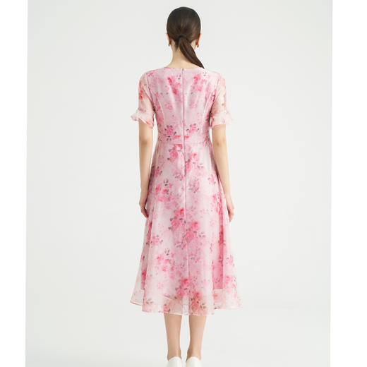 司歌雪纺印花连衣裙荷叶领V领飘逸仙气A891365M 商品图2