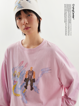 Crying Center 骑龙干燥粉圆领长袖T恤 哭喊中心