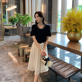 [奢姿轻奢系列]休闲钉钻连衣裙大码女装夏季新款胖妹妹假两件裙子8942890095【1】