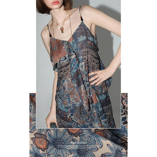 COCOBELLA度假风立体荷叶边印花吊带早秋轻盈绒雪纺背心VT7007 商品图1