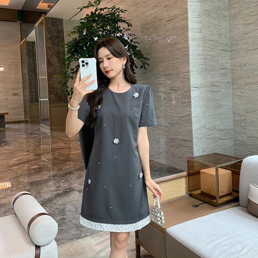 奢姿大码女装2025夏季减龄亮片拼接裙子胖妹妹立体装饰时尚连衣裙9942825748 商品图0