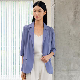 玳莎七分袖真丝西装女2024夏季新款通勤简约纯色气质弹力双绉外套  EB37304